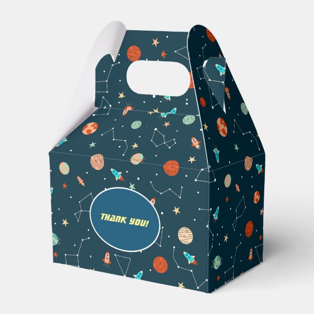 Cool Outer Space Rockets Planets Pattern Thank You Favour Box (Front Side)