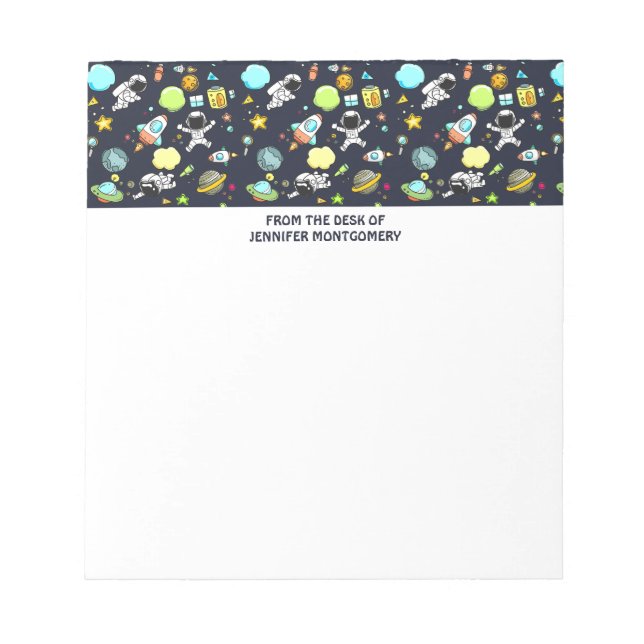 Cool Outer Space Theme - Astronauts & Rocket Ship Notepad (Front)