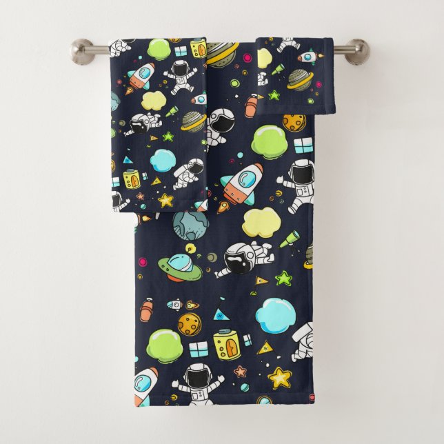Cool Outer Space Theme - Astronauts & Rocket Ships Bath Towel Set (Insitu)