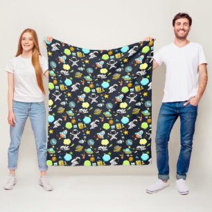 Cool Outer Space Theme - Astronauts & Rocket Ships Fleece Blanket