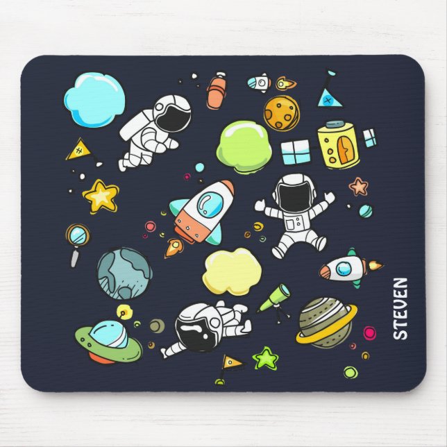 Cool Outer Space Theme - Astronauts & Rocket Ships Mouse Pad (Front)