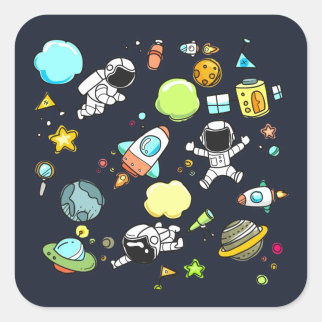 Cool Outer Space Theme - Astronauts & Rocket Ships Square Sticker (Front)