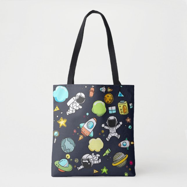 Cool Outer Space Theme - Astronauts & Rocket Ships Tote Bag (Front)