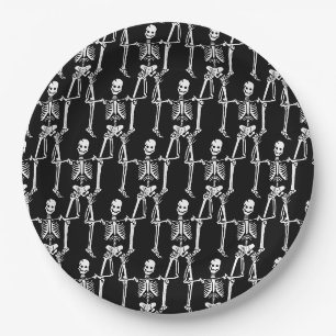 Cool Overlapping Skeletons Pattern on Black Paper Plate