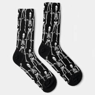 Cool Overlapping Skeletons Pattern on Black Socks