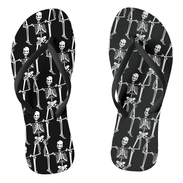 Cool Overlapping Skeletons Pattern on Black Thongs (Footbed)