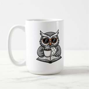 Cool Owl Reading With Coffee Mug