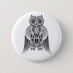 Wise White Tribal Owl Pinback Button Pin Badge 