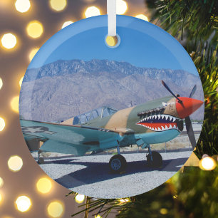 Cool P-40 Warhawk Fighter Aeroplane Photo, Aviatio Glass Tree Decoration