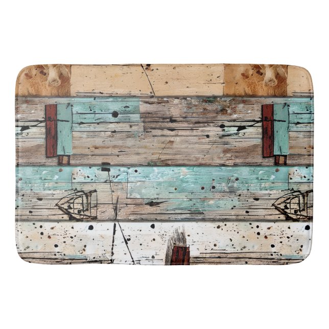 Cool painted wood  bath mat (Front)
