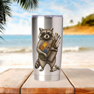 Cool Painter Racoon Illustration Insulated Tumbler