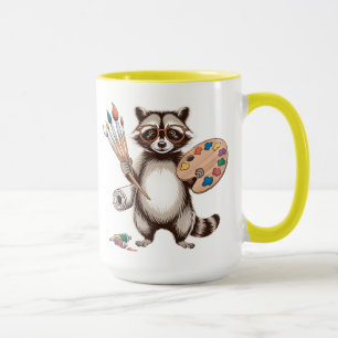 Cool Painter Racoon Illustration Mug