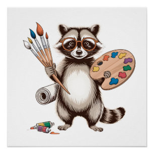 Cool Painter Racoon Illustration Poster