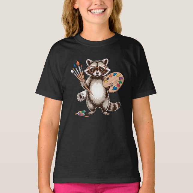 Cool Painter Racoon Illustration T-Shirt (Front)