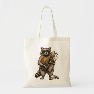 Cool Painter Racoon Illustration Tote Bag