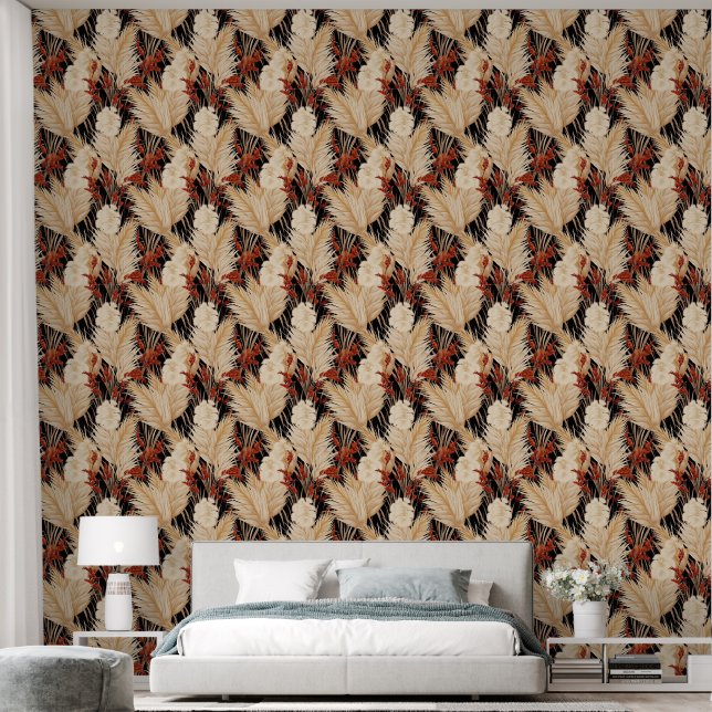 Cool pampas grass tiled pattern wallpaper (Bedroom)