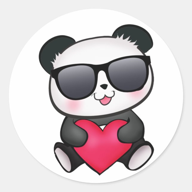 Cool Panda Bear Sunglasses Valentine's Day Heart Classic Round Sticker (Front)