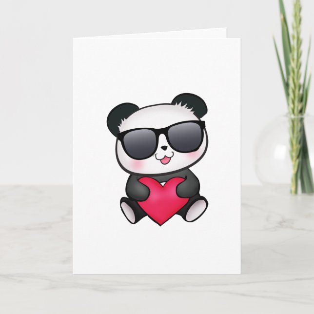 Cool Panda Bear Sunglasses Valentine's Day Heart Holiday Card (Front)
