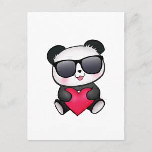 Cool Panda Bear Sunglasses Valentine's Day Heart Holiday Postcard