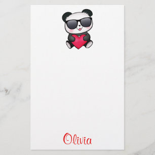 Cool Panda Bear Sunglasses Valentine's Day Heart Stationery