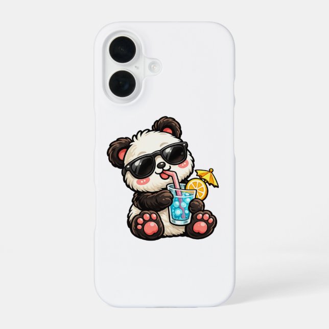 Cool Panda Drink iPhone 16 Case (Back)