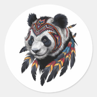 Cool Panda in Tribal Art Classic Round Sticker