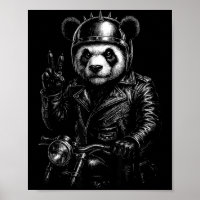 Cool Panda Punk Peace Sign Motorcycle 