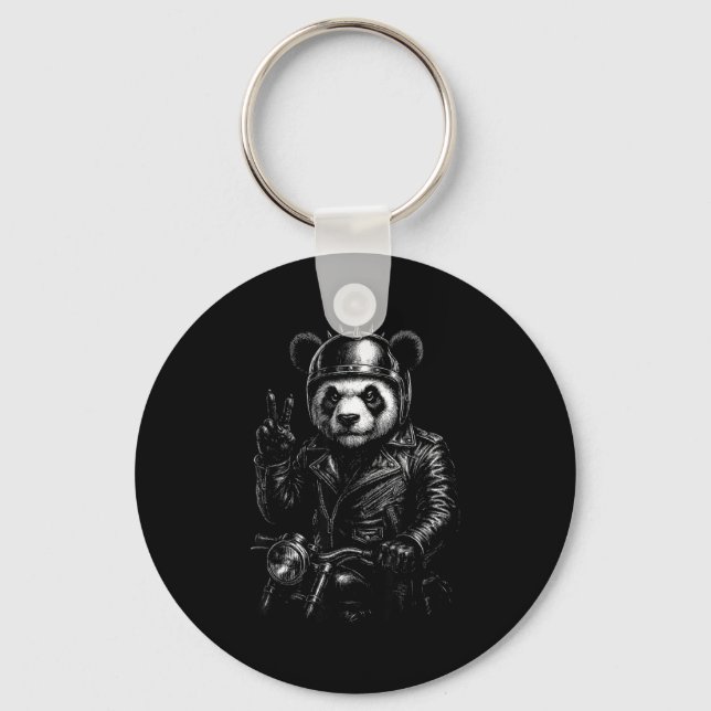 Cool Panda Punk Peace Sign Motorcycle  Key Ring (Front)