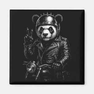 Cool Panda Punk Peace Sign Motorcycle  Magnet