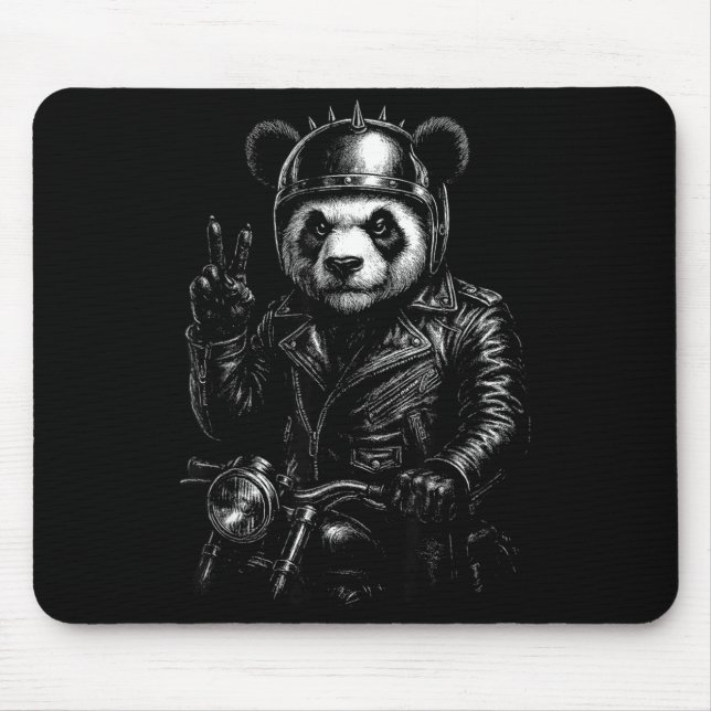 Cool Panda Punk Peace Sign Motorcycle  Mouse Pad (Front)