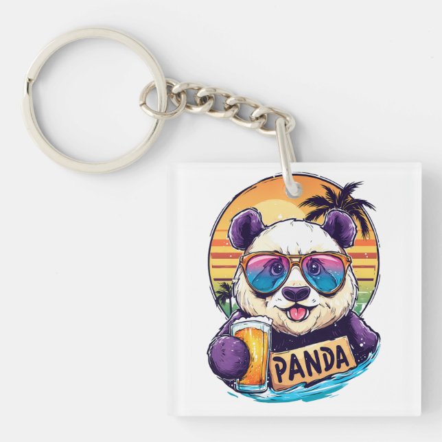Cool Panda: Retro Summer & Beer Vibes Key Ring (Front)