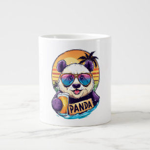 Cool Panda: Retro Summer & Beer Vibes Large Coffee Mug