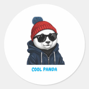 Cool Panda with Glasses & Beanie Classic Round Sticker