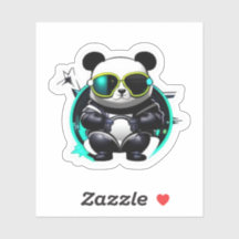 Cool Panda With Glasses Paper Sticker Car Driving 