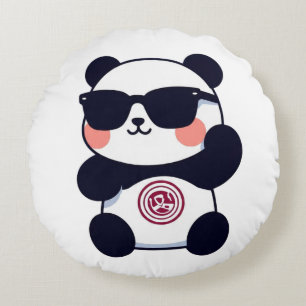 Cool Panda with Shades Round Cushion