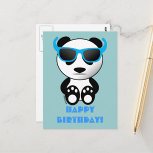 Cool panda with sunglasses   Happy Birthday blue Postcard