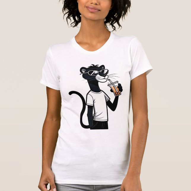Cool Panther Graphic Tee – Funny Bubble Tea Shirt  (Front)