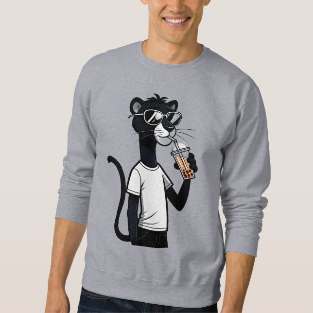 Cool Panther Graphic Tee – Funny Bubble Tea Shirt  (Front)