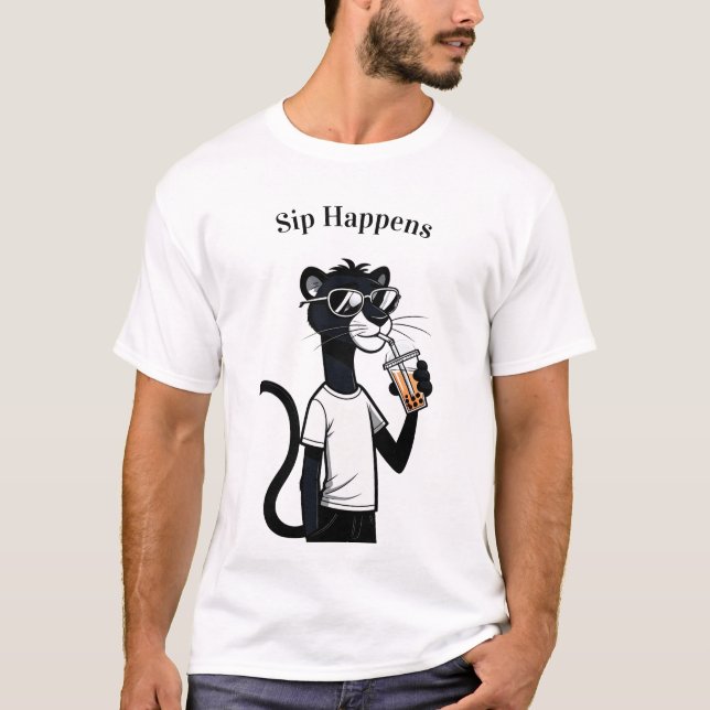 Cool Panther Graphic Tee – Funny Bubble Tea Shirt  (Front)