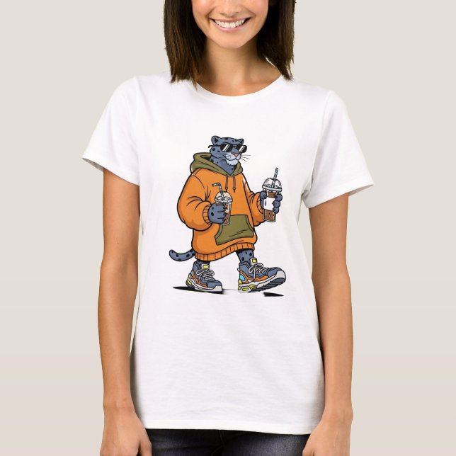 Cool Panther Graphic Tee – Funny Bubble Tea Shirt  (Front)