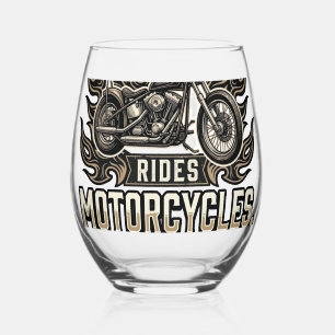 Cool Papa Motorcycle Vintage Biker Stemless Wine Glass