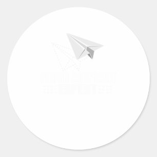 Cool Paper Aeroplane Expert  Funny Origami Plane Classic Round Sticker