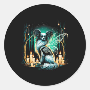 Cool Papillon Dog Skeleton Halloween Dog Mum Dad C Classic Round Sticker