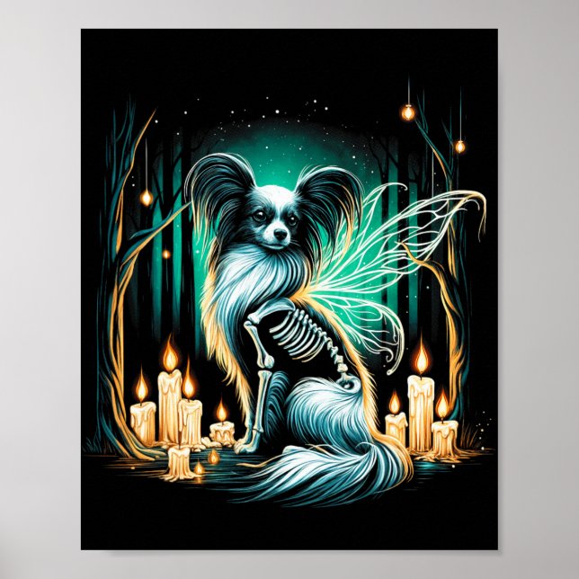 Cool Papillon Dog Skeleton Halloween Dog Mum Dad C Poster (Front)