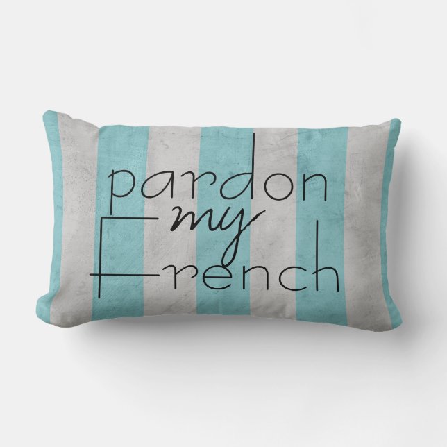cool pardon my French quote pillow teal and grey (Front)
