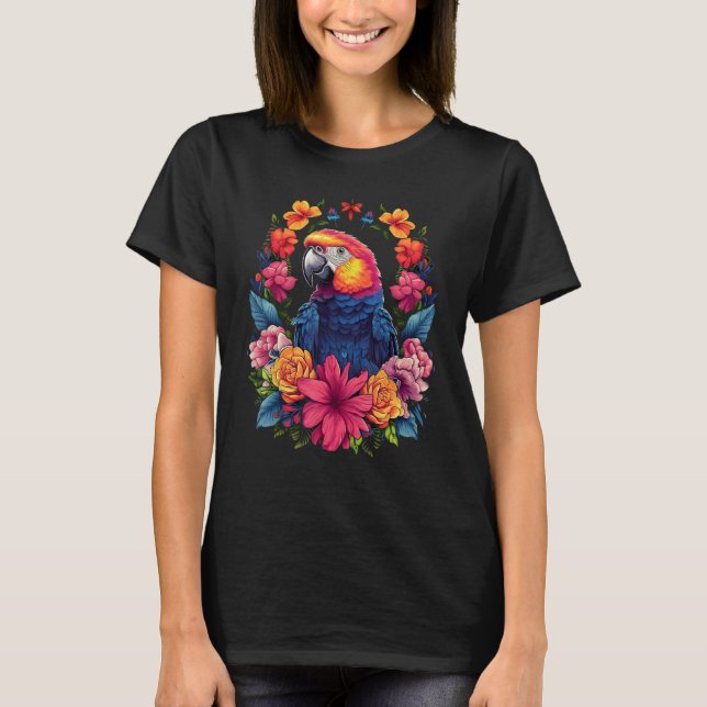 Cool Parrot encircled by Flowers Owner lovers gard T-Shirt (Front)