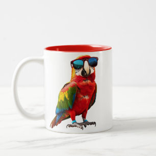 Cool Parrot with Sunglasses Two-Tone Coffee Mug