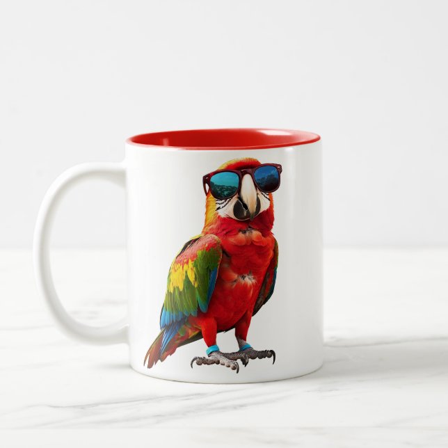 Cool Parrot with Sunglasses Two-Tone Coffee Mug (Left)