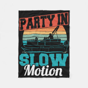 Cool Party In Slow Motion Retro Pontoon Boat Vinta Fleece Blanket