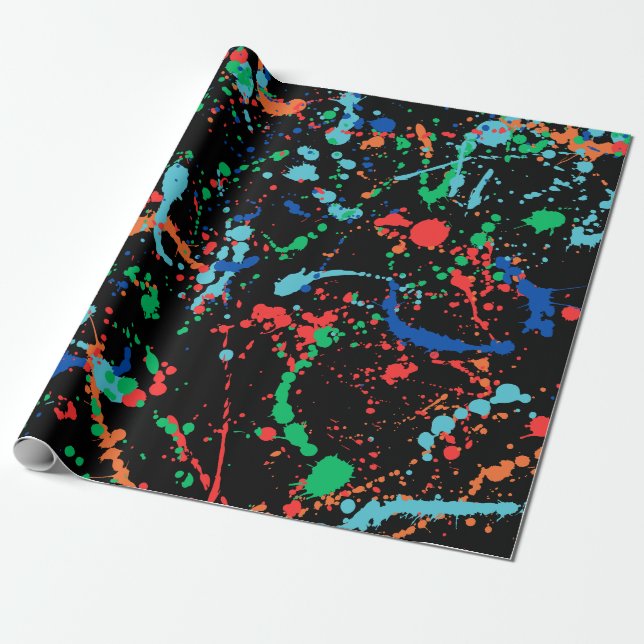 Cool Party Paint Splashes Wrapping Paper (Unrolled)